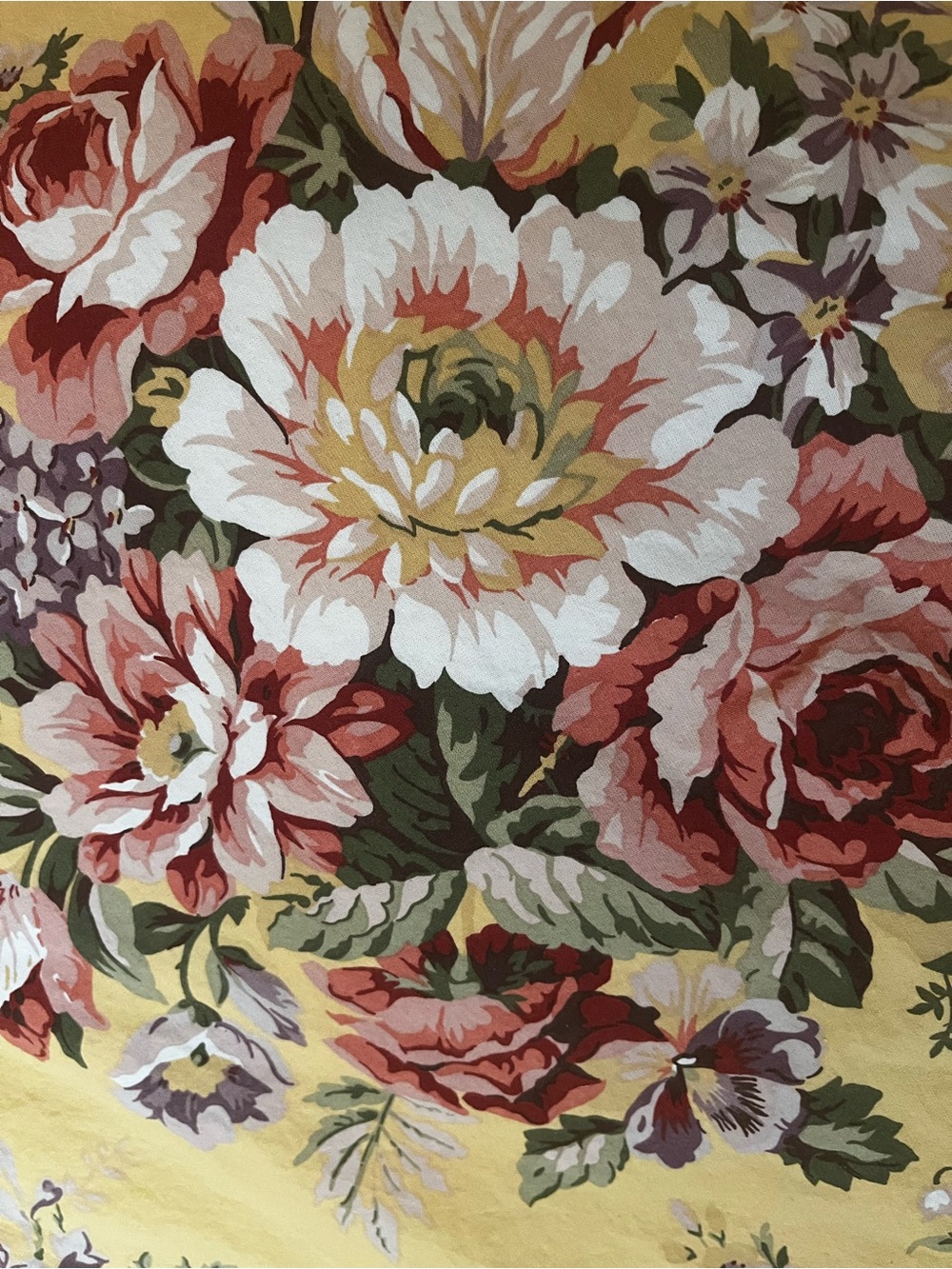 Ralph Lauren Cabbage Rose Fabric Round Table Cloth in Yellow, Cream & Rose